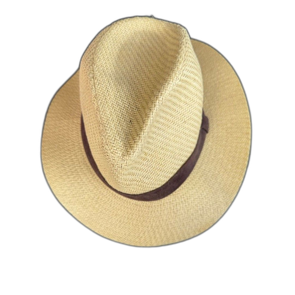Men's Tan Straw Fedora with Brown Band
